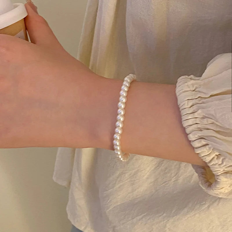 Retro Simple Pearl Charm Imitation Pearl Beads Chain Bracelet Fashion Versatile Elegant Women