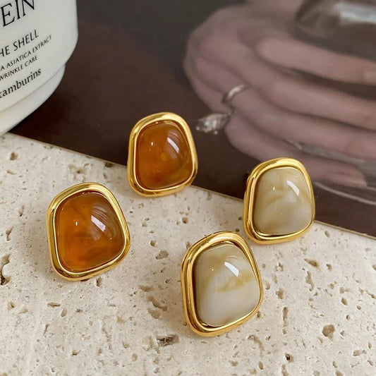 New High Design Luxury Amber Earrings For Women Fashion French Retro Style Jewelry Girl Gift Accessories