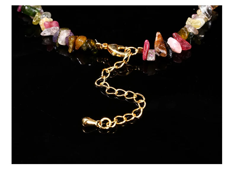 Natural Stone Mixed Tourmaline Gravel Lucky Chain Bracelet Women Fashion Jewelry Adjustable Chip Bracelet Yoga Chakra Gifts