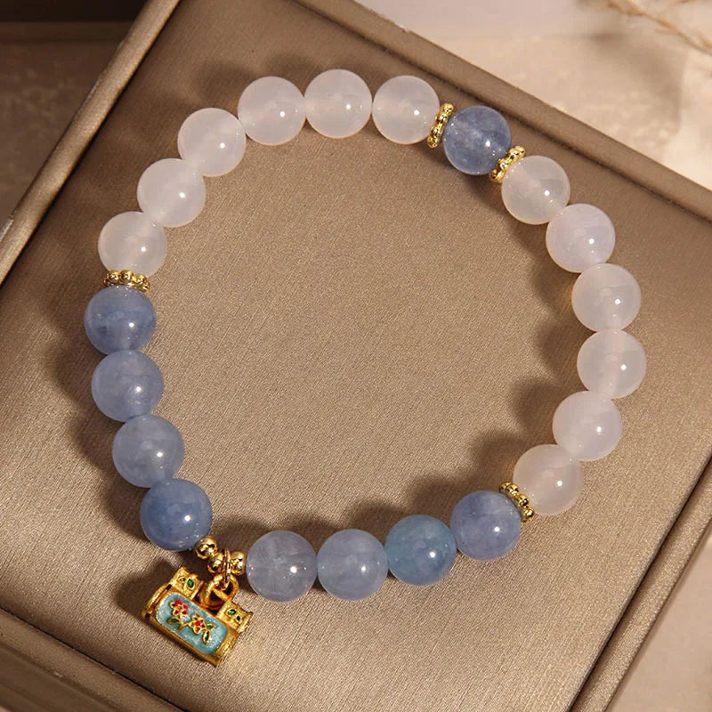 Version Fresh Forest Style Sea Blue Treasure Bracelet for Wome Luxury Niche Exquisite White Agate love Crystal Bracelet