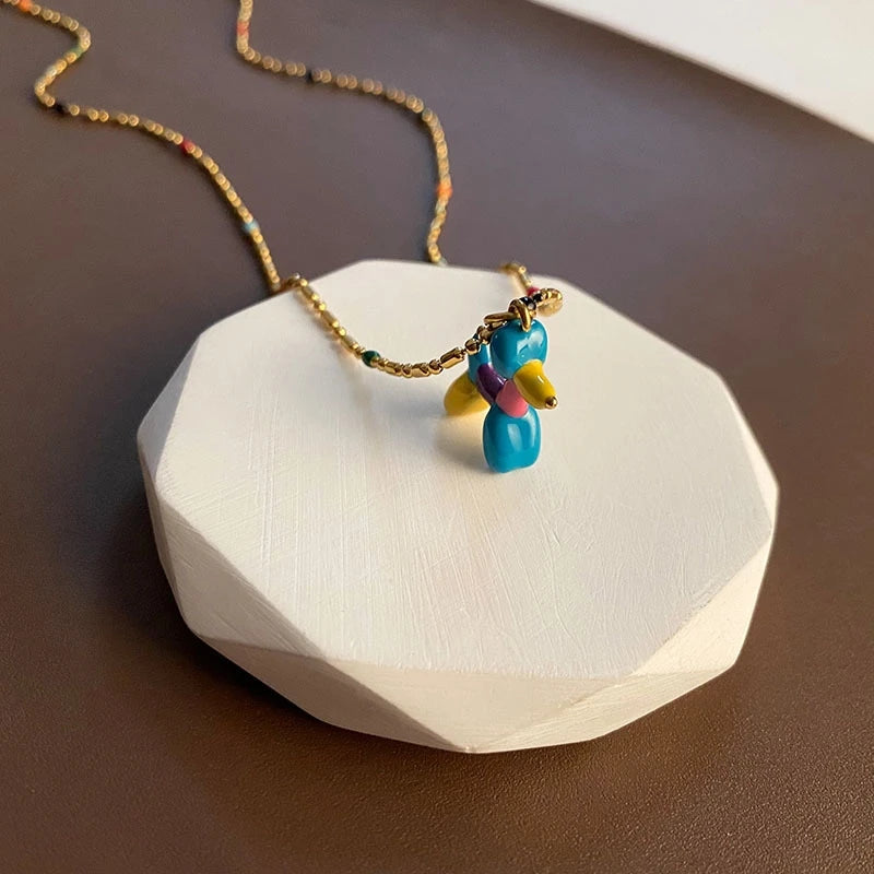 New Colorful Enamel Three-Dimensional Small Shaped Pendant Necklace Stainless Steel Chain Neck