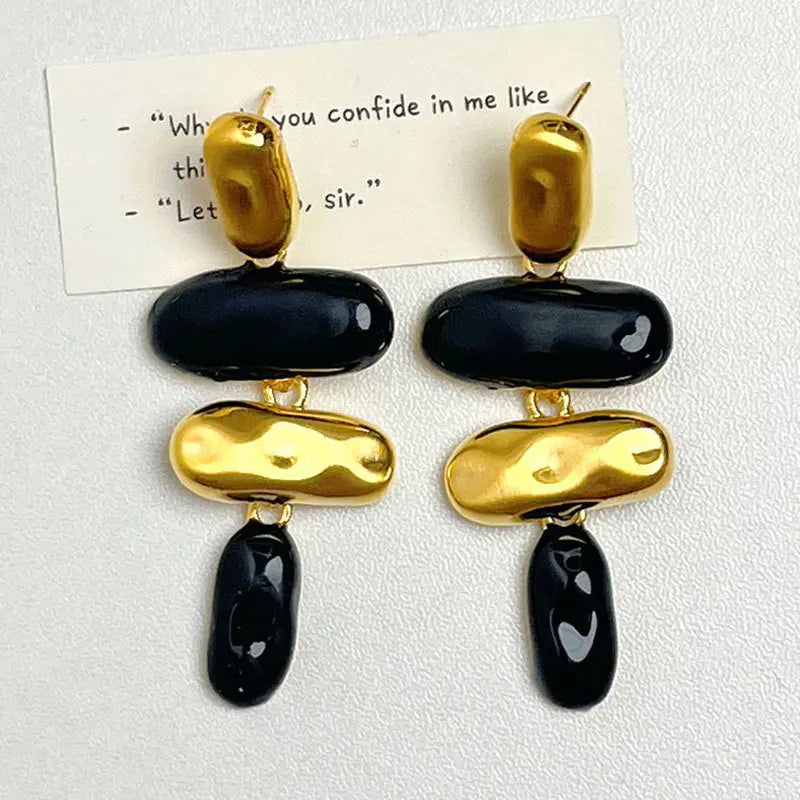 Unique golden enamel drop glaze large earrings light luxury high sense drop pendant earrings women fashion accessories