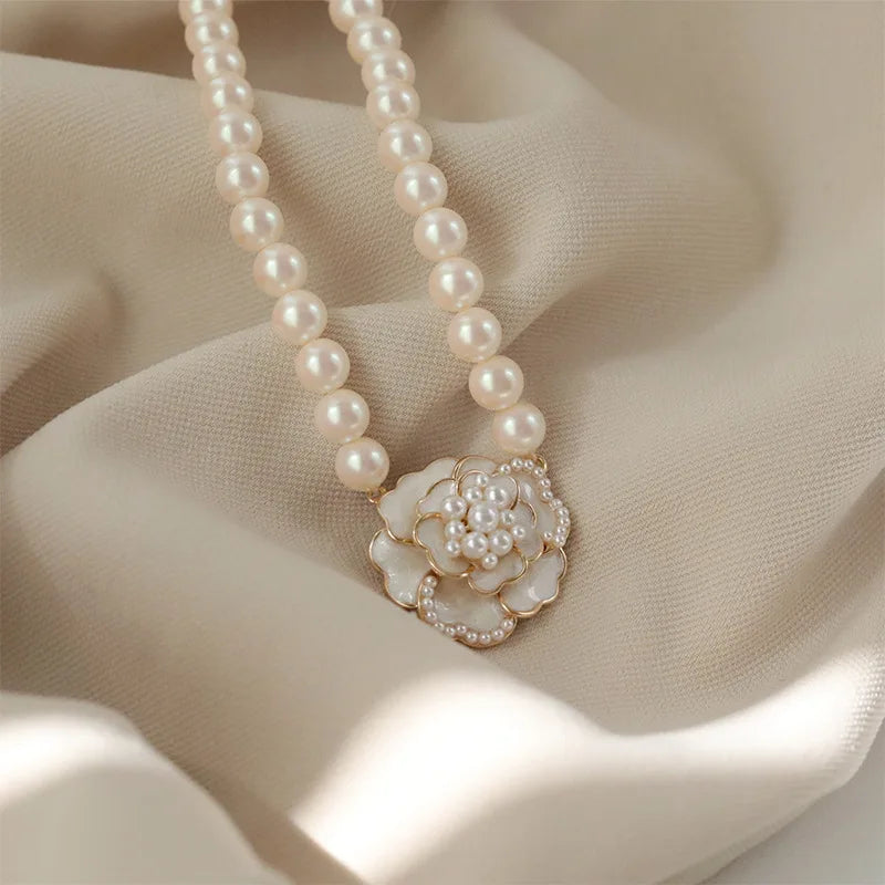 New Women's Pearl Necklace  Gold Color Beads Pendant Necklaces  Double Layer Chain Choker for Women Fashion Jewelry