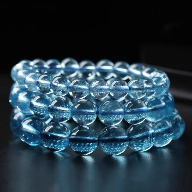 Natural Icy Aquamarine Female Crystal Devil Blue Topaz Bracelet