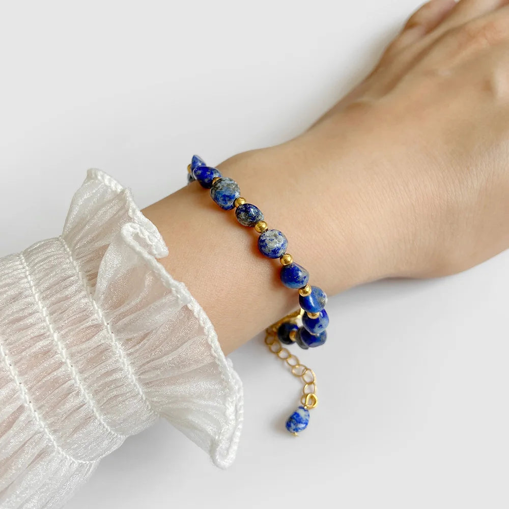 Lapis Lazuli Beaded Bracelet Blue Natural Stone Charm Bracelet  symbolizes peace and good health, promoting success in your career For Women Men