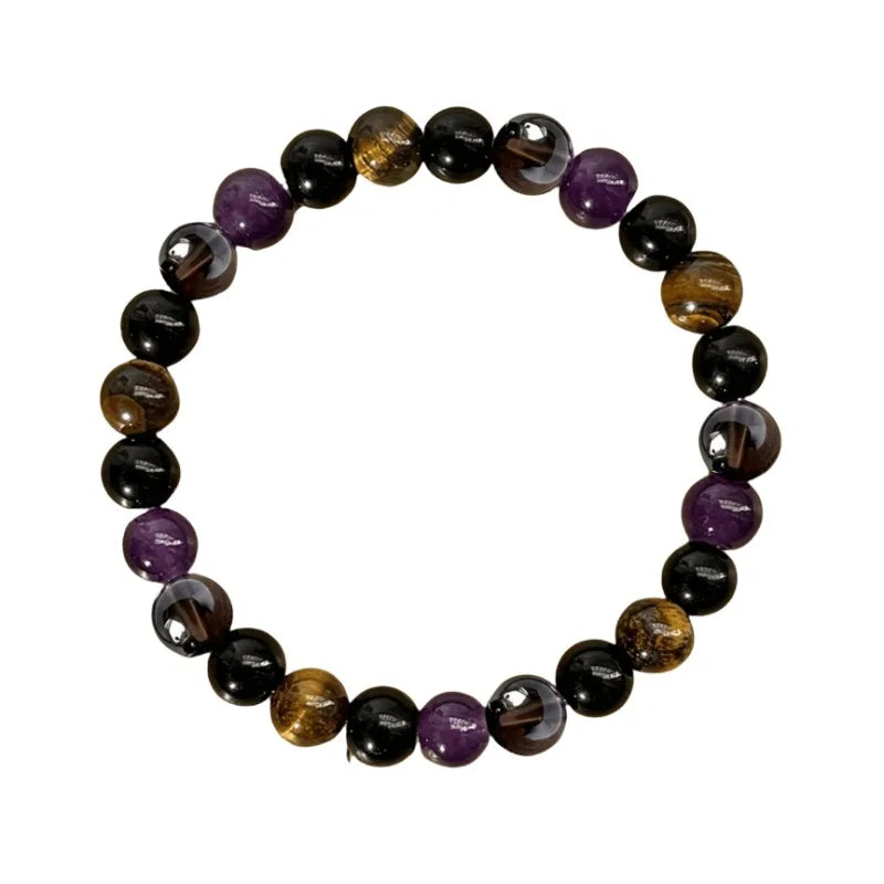 Simple Tiger-eye Stone & Purple Crystal Obsidian Bracelets Fashion Multi-color Nature Stone Bracelet for Women Men Gift