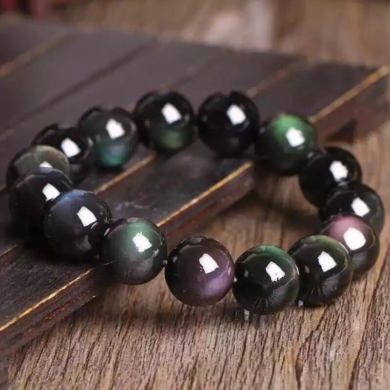 Fashion Natural Crystal Stone Rainbow Obsidian Ball Bracelet for Women Men Healing Jewelry Accessories Gift