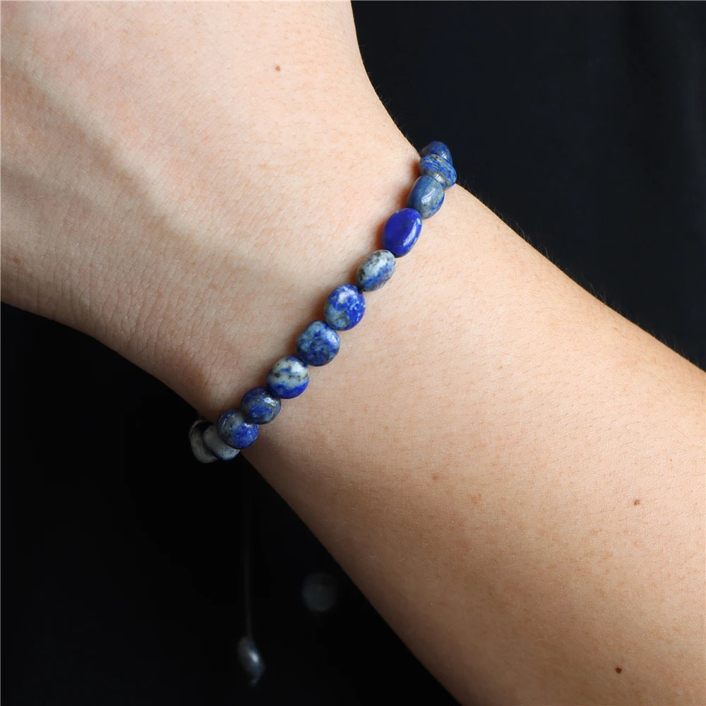 Lapis Lazuli Beaded Bracelet Blue Natural Stone Charm Bracelet  symbolizes peace and good health, promoting success in your career For Women Men