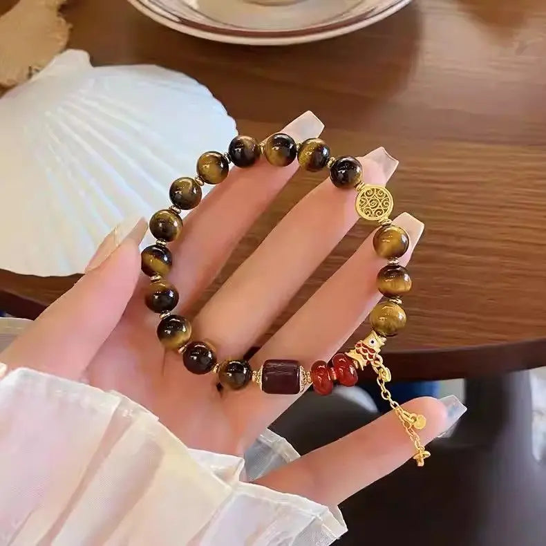 Natural Tiger Eye Bracelet Lucky Jewelry Light Luxury Niche Exquisite New Fashion Vintage Personalized Women's Hand String