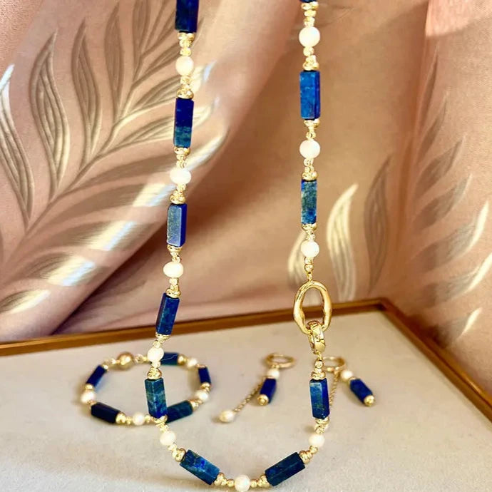 Personalized Natural Freshwater Pearl Lapis lazuli Necklace Bracelet Earrings Copper Plated 14k Gold Accessorie