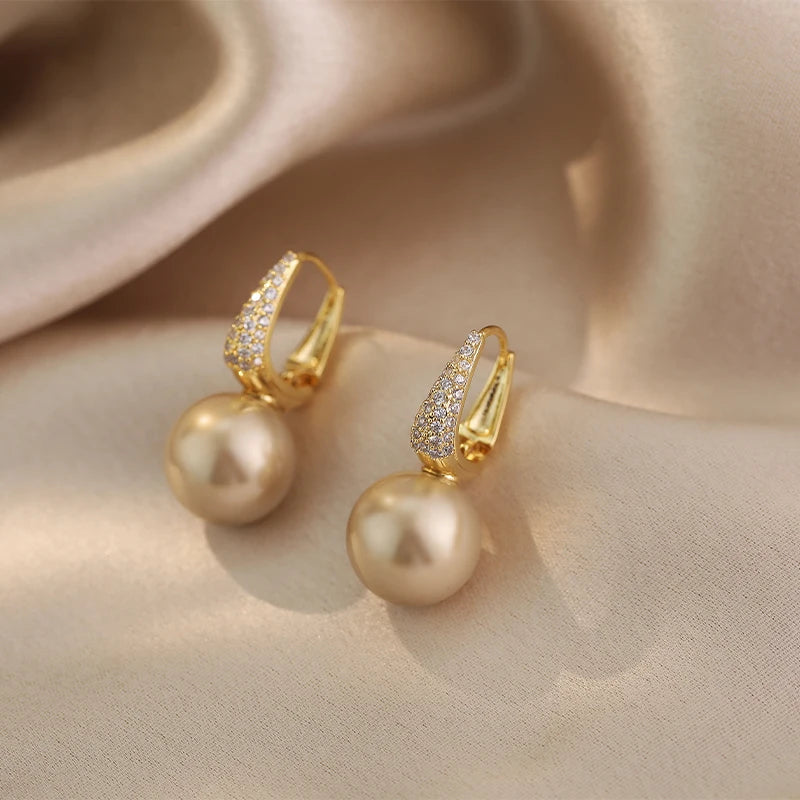 New French High end Light Luxury Imitation Pearl Zircon Earrings Women's Banquet Gift Jewelry Earrings 2024