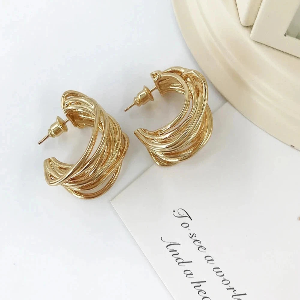 Elegant Enamel Ceometric Curved Earrings For Women Vintage C Shape Irregular Half Hoop Earring