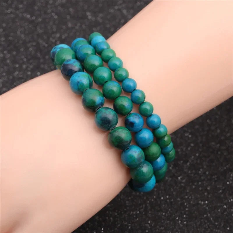 Malachite Stone Bracelet Green Natural Texture Bead Men Bracelets  Balance Elastic Handmade Charm Jewelry