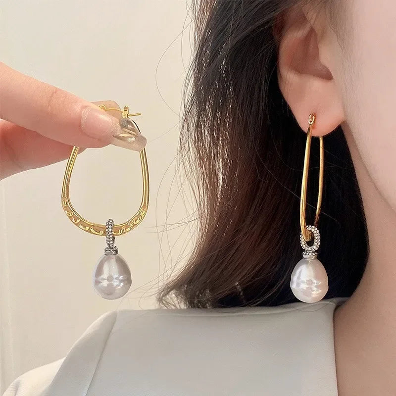 Fashion Jewelry Simulation Pearl U-Shaped Big Simulated Pearl Earrings For Women Luxury Design Sense Ear Accessories Party Gift