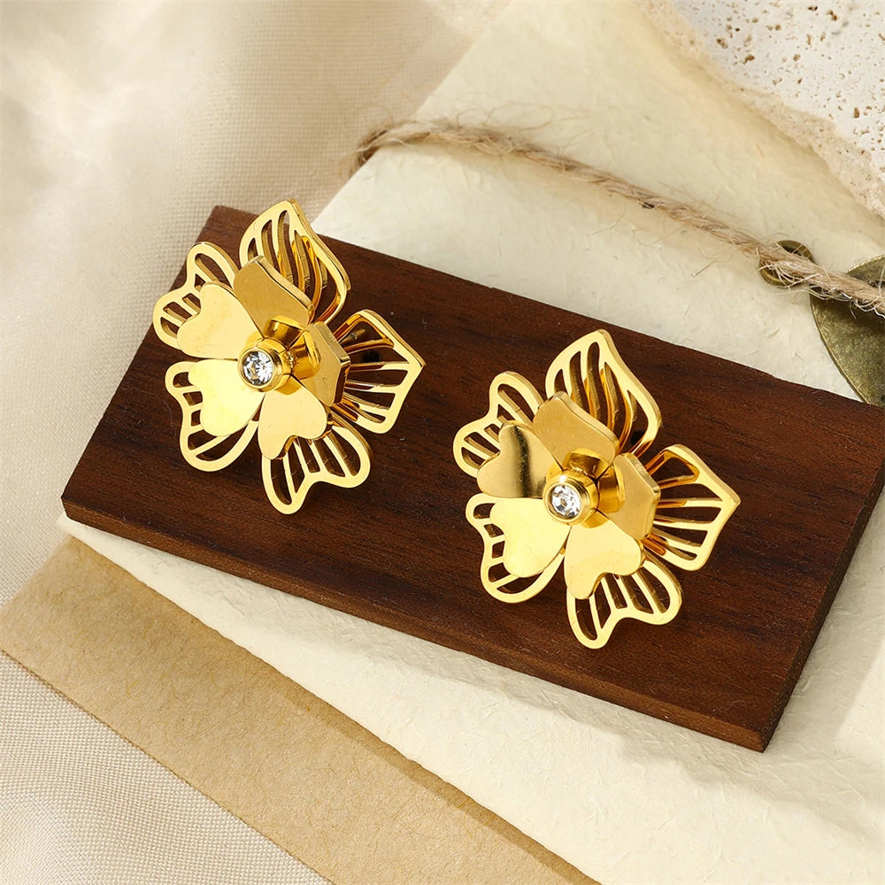 Multilayer Stainless Steel Flower Stud Earrings For Women  Earrings Simple Fashion Jewelry