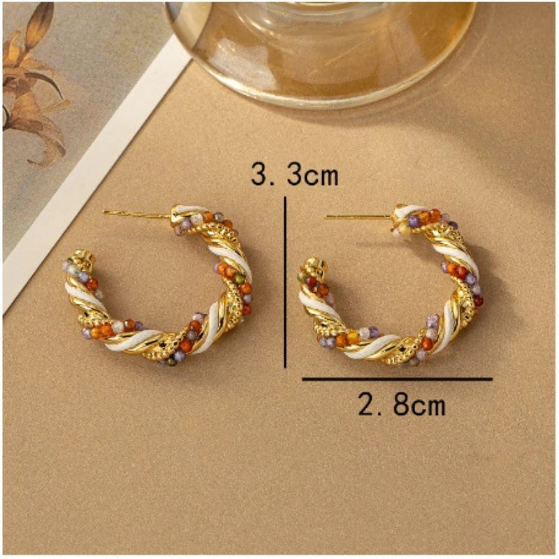 Modern Jewelry Pretty Temperament Multiple Colorful Beads Hoop Earrings For Girl Women Wedding Gifts Delicate Ear Accessories