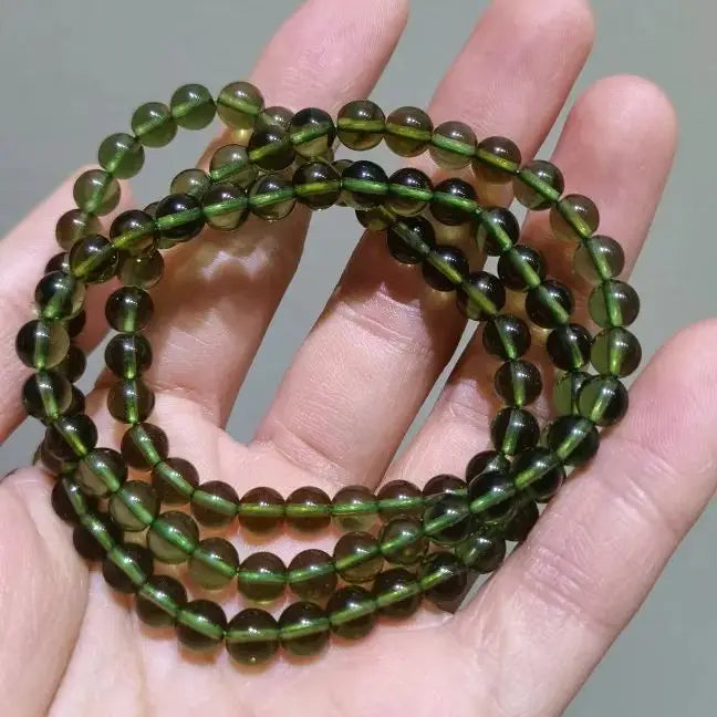 AAA+100% Natural Moldavite Green aerolites Czech Crystal Stone Raw Stone Grinding 8mm Bead Meteorite Bracelet