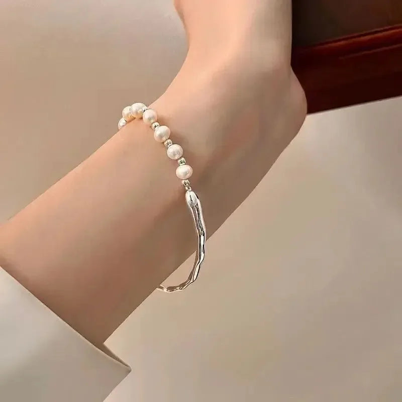 Vintage 925 Sterling Silver Pearl Bracelet For Women  Metal Knots Charm Bracelets