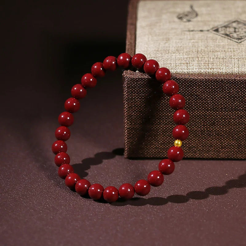 Lucky Cinnabar Red Gold Color Beads Natural Stone Beaded Bracelet for Women Bracelet Party Jewelry Bring Good Luck Gift