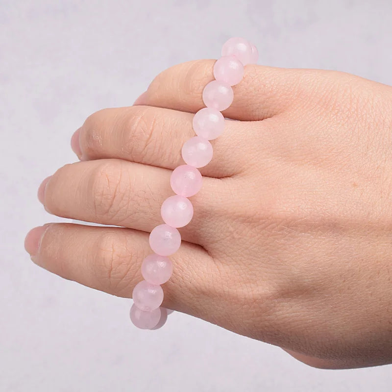 Rose Quartzs Bracelet Pink Crystal Natural Stone Beads Bracelets Madagascar Round Bead Stretch Healing Lovers Women Jewelry Gift