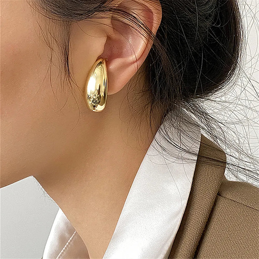 French retro good texture smooth surface drop ear bone clip temperament metal ear clip without ear piercing can be earrings clip