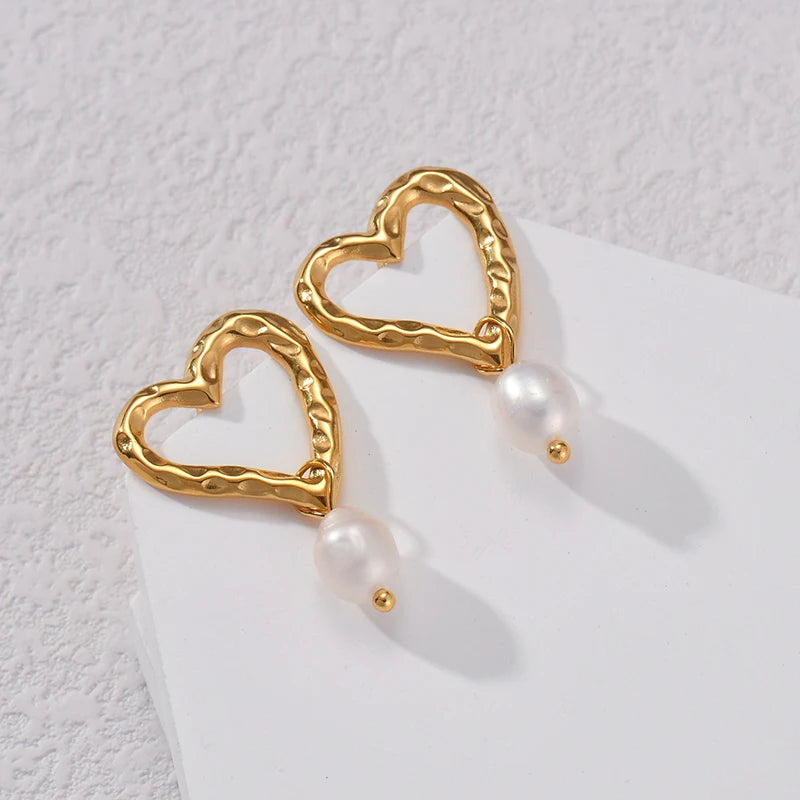 fashion Flower Heart Pearl Stud Earring Charm Stainless Steel Gold Color High Quality Statement Jewelry Gift