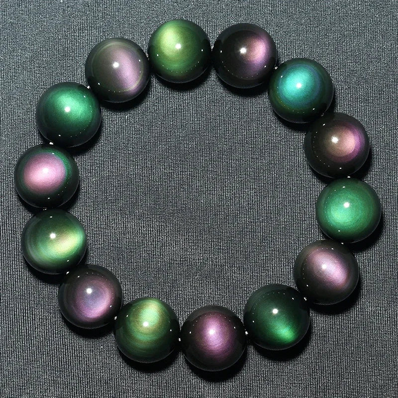 Fashion Natural Crystal Stone Rainbow Obsidian Ball Bracelet for Women Men Healing Jewelry Accessories Gift