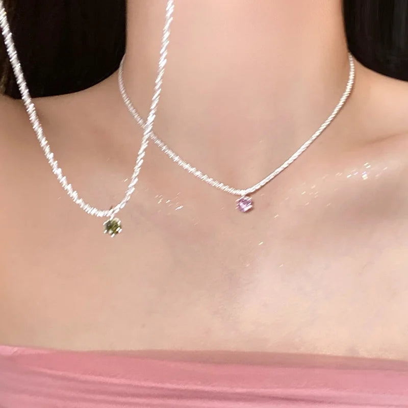 925 Sterling Silver Sparkling Necklace For Women Trendy Clavicle Chain Choker Jewelry Accessories