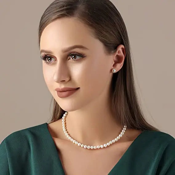 6-7mm Freshwater Cultured Pearl Necklace for Women, Real Chokers Pearl Necklace, Women's  Sterling Silver Pearl Strand Necklaces