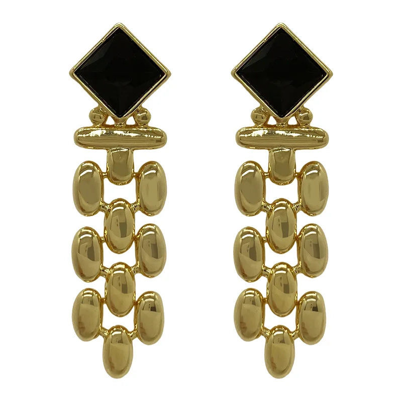 Trendy 925 Silver Needle Black Stone Earrings  Senior Sense High Quality Copper Gold Color Earrings For Women