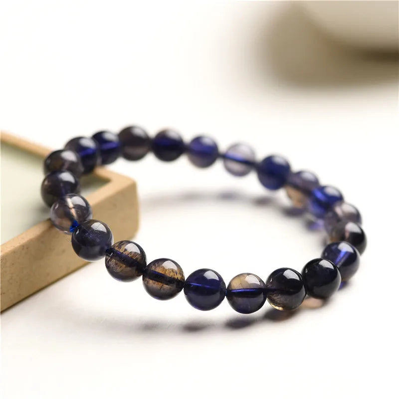 Natural Blue Dichroite Cordierite Iolite Stretch Bracelet Women Clear Round Beads Iolite Jewelry 7mm 8mm 9mm AAAAA