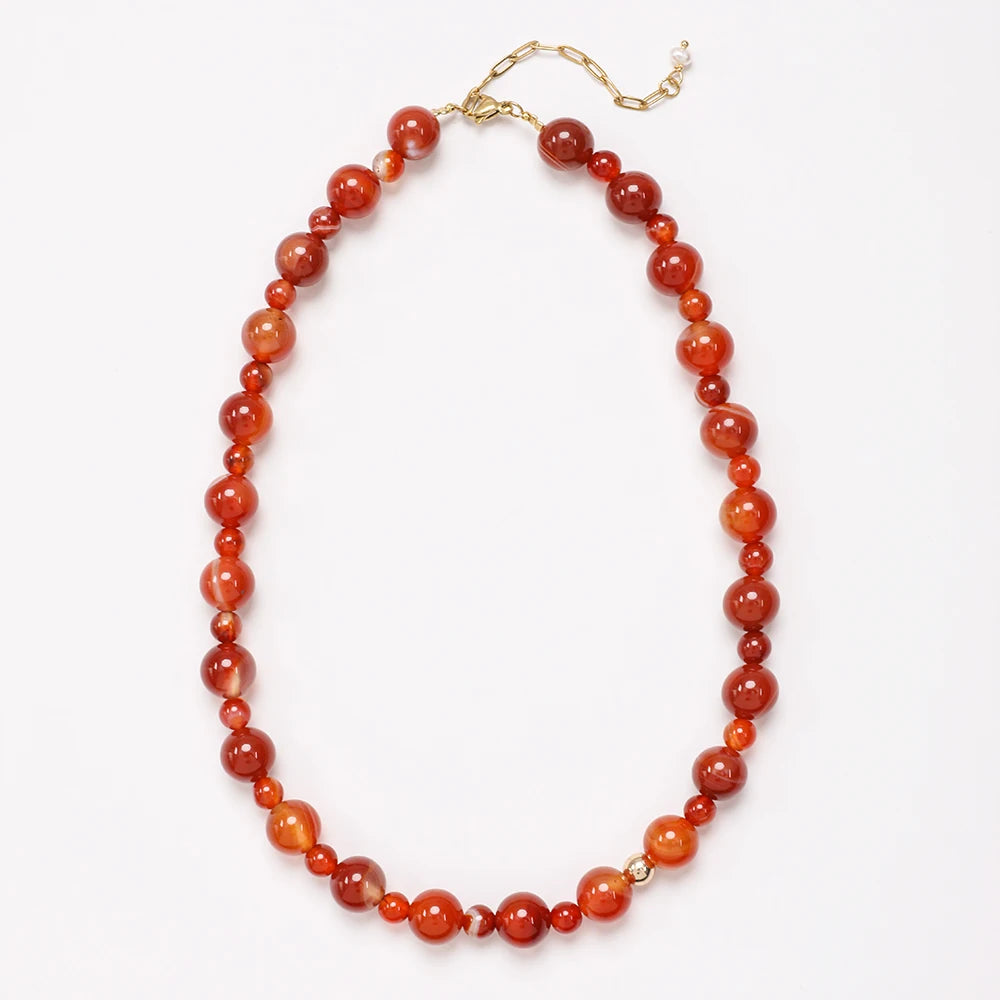 Red Agate Beaded Necklace Natural Stone Necklace Bead Clavicle Chain Vintage Charm Beaded Energy Fashion Carved Gifts