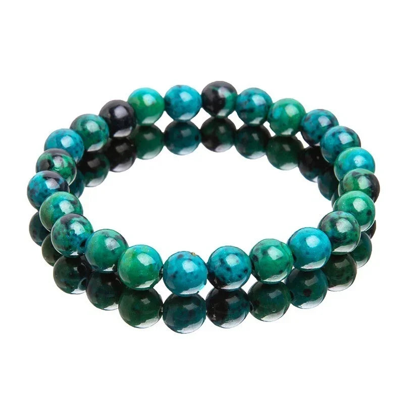 Malachite Stone Bracelet Green Natural Texture Bead Men Bracelets  Balance Elastic Handmade Charm Jewelry