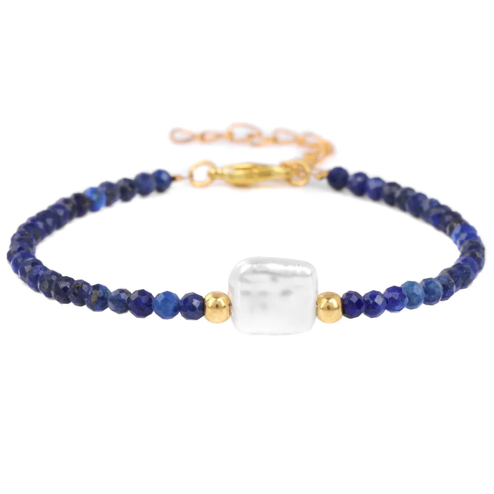 Women Pearl Natural Stone Bracelet Small Beads Adjustable Bracelet Lapis Lazuli Quartz Bracelets