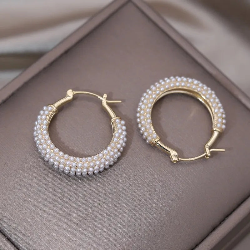 New Design Fashion Jewelry Handmade Pearl Round hoop Earrings Elegant Women's Daily Work Accessories