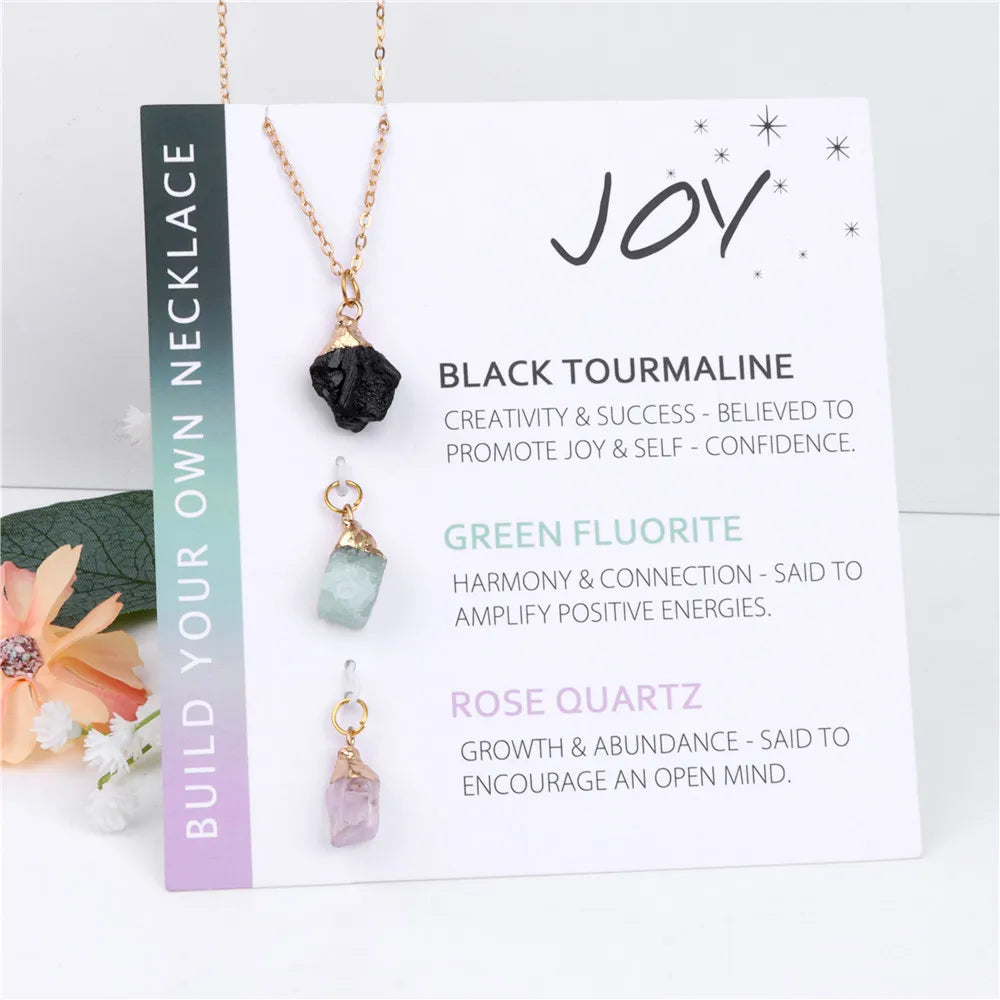 Natural Mineral Stone Charm Necklace With Interchangeable Pendant Black Tourmaline Fluorite Rose Quartzs Necklaces Set For Women