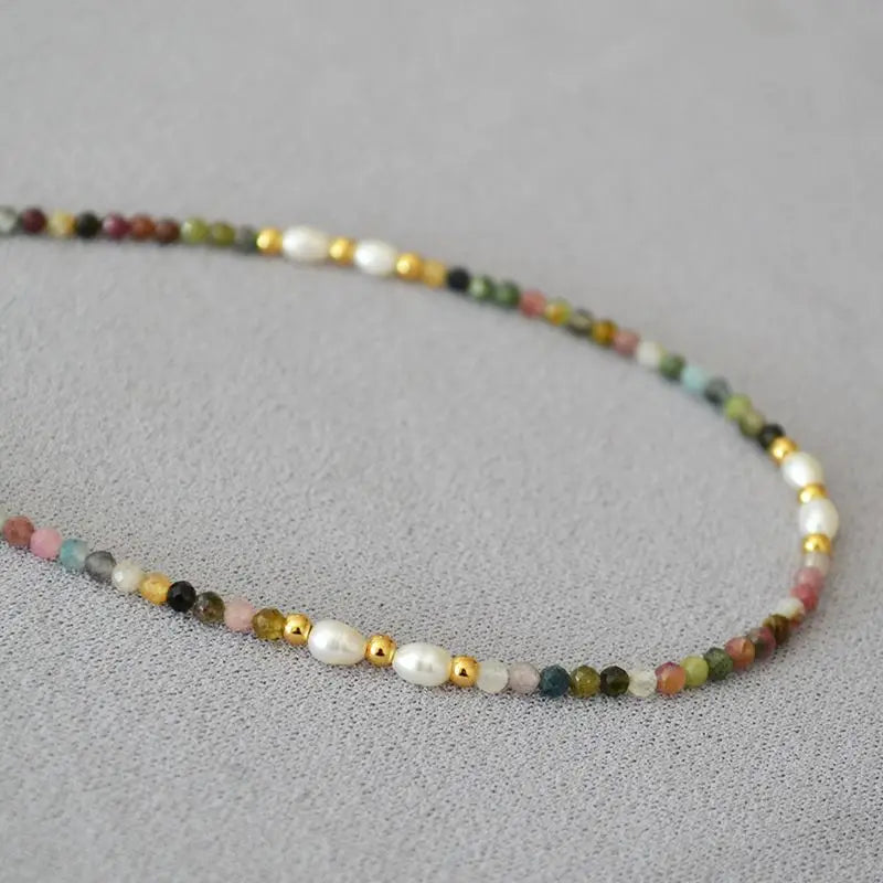 Fresh water Pearl Colorful natural stone necklace women's sweet and cool design beaded luxury Pearl Necklace