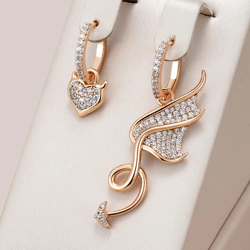 Rose Gold Color Asymmetrical Big Drop Earrings For Women Personality Full White Natural Zircon Daily Fine Jewelry