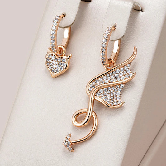 Rose Gold Color Asymmetrical Big Drop Earrings For Women Personality Full White Natural Zircon Daily Fine Jewelry