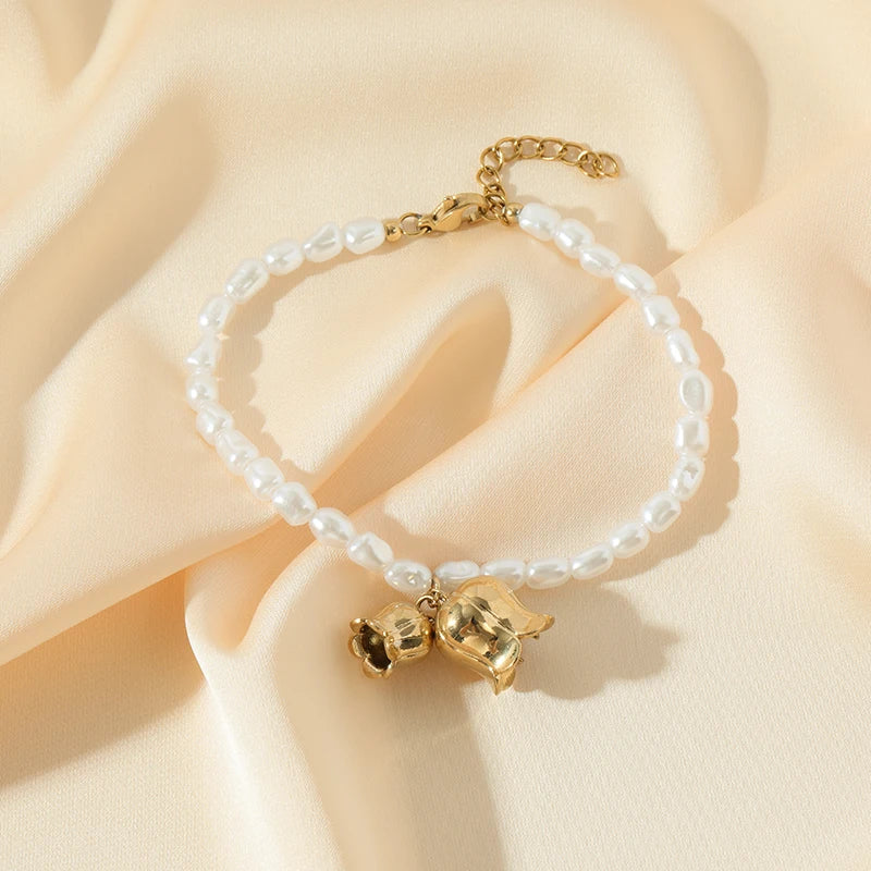 Stainless Steel Pearl Heart Love Charm Bracelets For Women Girl New Trendy High Quality Wrist Jewelry