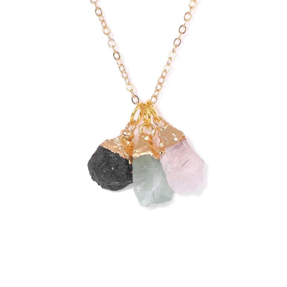 Natural Mineral Stone Charm Necklace With Interchangeable Pendant Black Tourmaline Fluorite Rose Quartzs Necklaces Set For Women