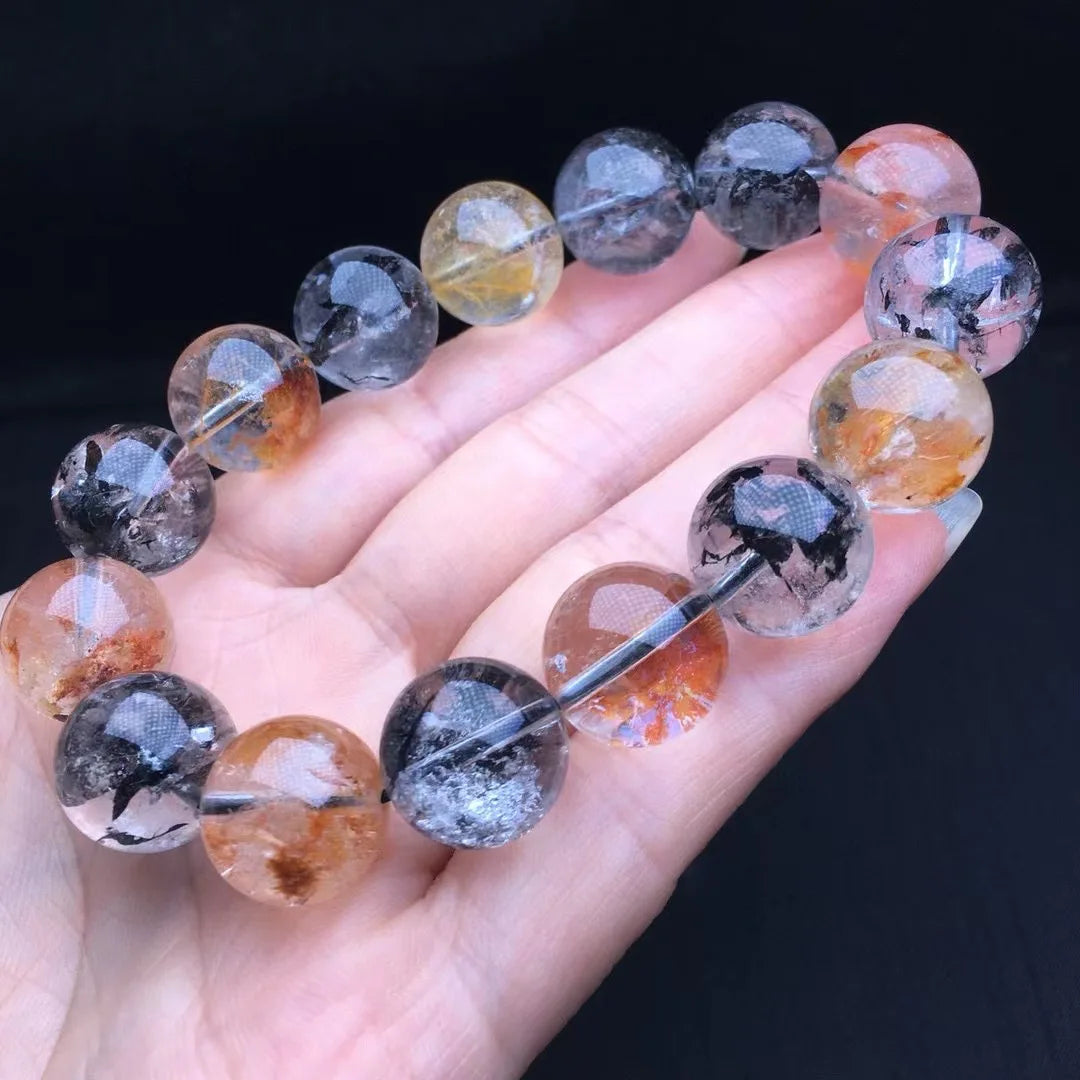 Natural Colorful Herkimer Diamond Bracelet Round Beads Reiki Healing Stone Fashion Jewelry Gift For Women Men