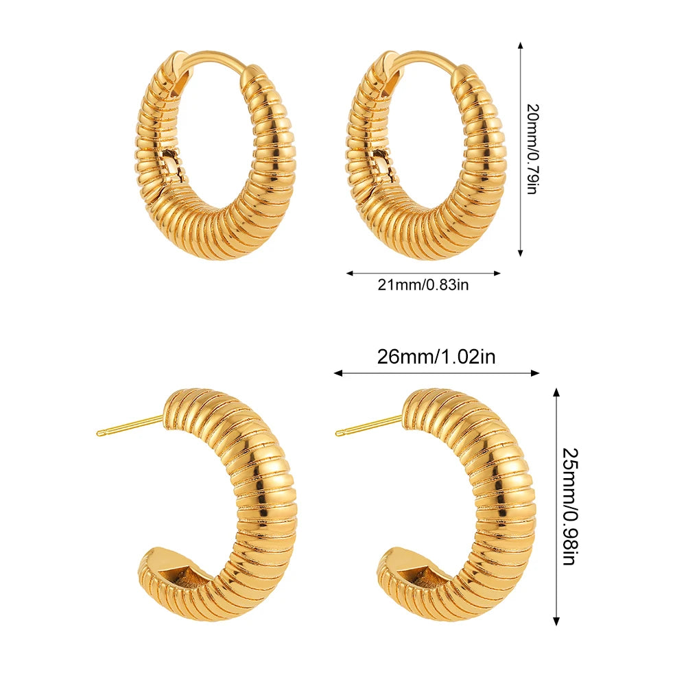 Fashion French Style Textured Round Circle Hoop Earrings for Women Brass Gold Plated Ear Buckle  Jewelry