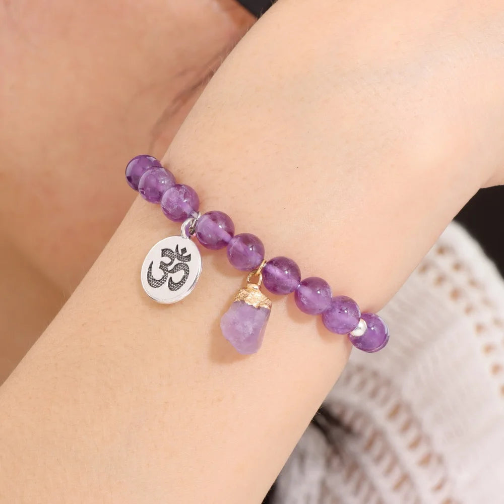 Natural Stone Amethysts Bracelet Irregular Raw Quartzs  Bracelets Healing Reiki  Bracelet