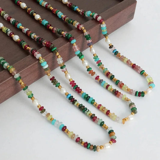 Natural Stone Beads Necklaces Bracelet Faceted Round Mini Beads Necklaces For Women Jewelry Gifts