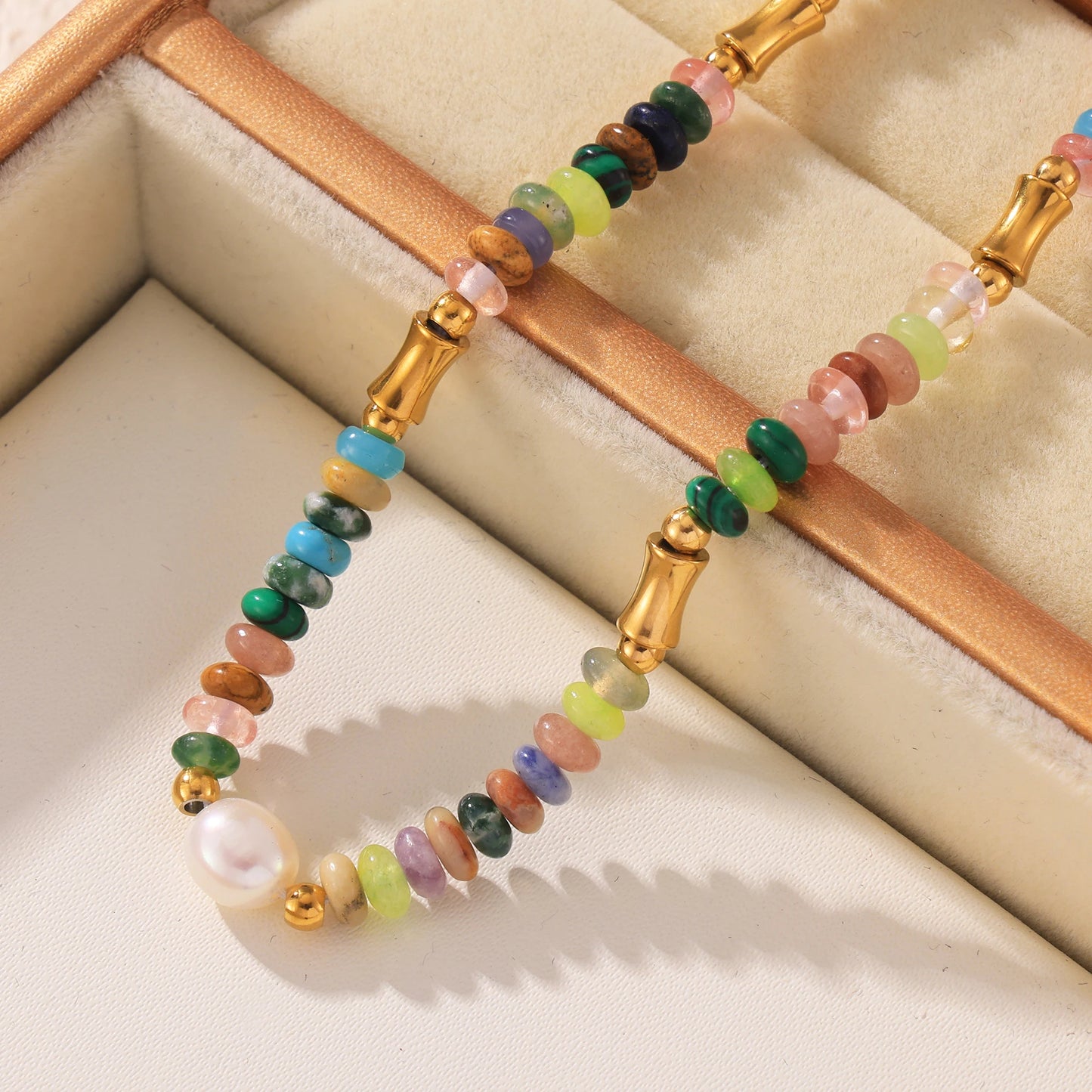 Multi Color Natural Stone Beads And Freshwater Pearl Necklace Bracelet For Women Stainless Steel Women's Necklaces Bracelets Set