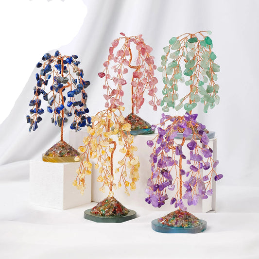 Natural Crystal Gemstone Tree with Amethyst Rose Quartz Agate on Copper Wire Base