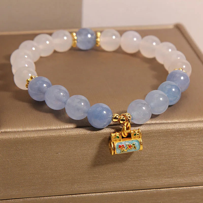 Version Fresh Forest Style Sea Blue Treasure Bracelet for Wome Luxury Niche Exquisite White Agate love Crystal Bracelet