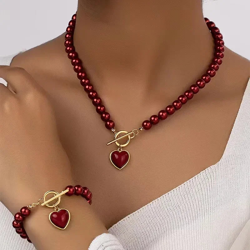 Female Wedding Pearl Necklace Elegant Jewelry  Fashion Trend Bracelet Necklace Set Women's Senior Love Collarbone Chain