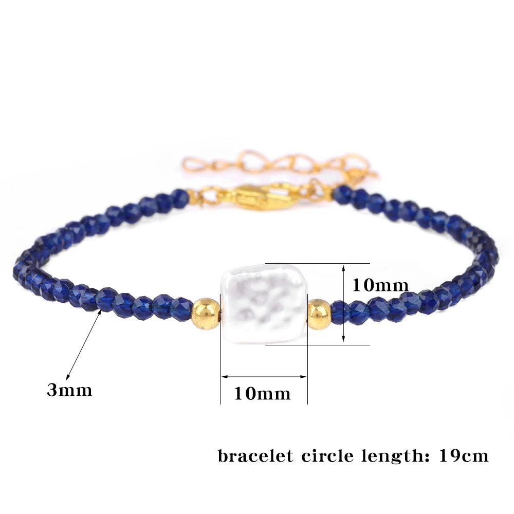 Women Pearl Natural Stone Bracelet Small Beads Adjustable Bracelet Lapis Lazuli Quartz Bracelets